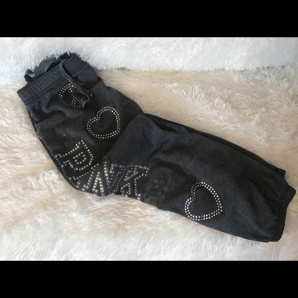 PINK Grey Embellished Sweatpants